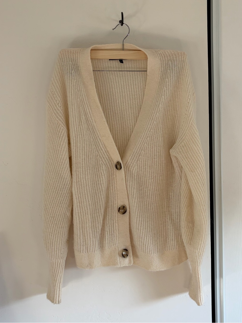 Quince Ivory Button Front Ribbed Cashmere Cardigan